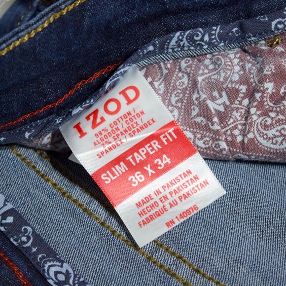 NWT Izod Comfort Stretch Waistband Slim Tapered Jeans Men Size 36x32 (Tag 36x34) - Picture 9 of 14